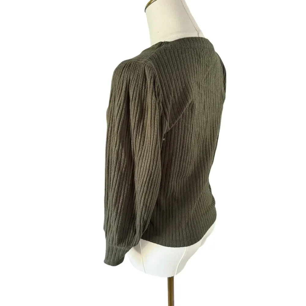 Madewell Ribbed Olive Green Sweater Cozy Knit Top Viscose Soft Relaxed Fit Small